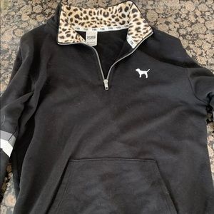 Black and cheetah Zip Up Crewneck PINK
